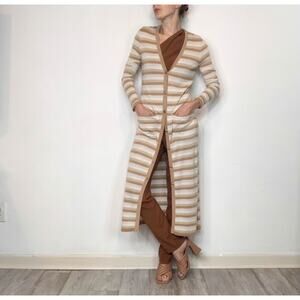 NWOT L'AGENCE Marija metallic striped long cardigan duster tan button front 3045